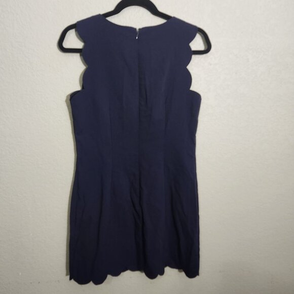 J. Crew Navy Sleeveless Scalloped Hem Sheath Dress Size 4 Polyester Blend - Picture 3 of 10